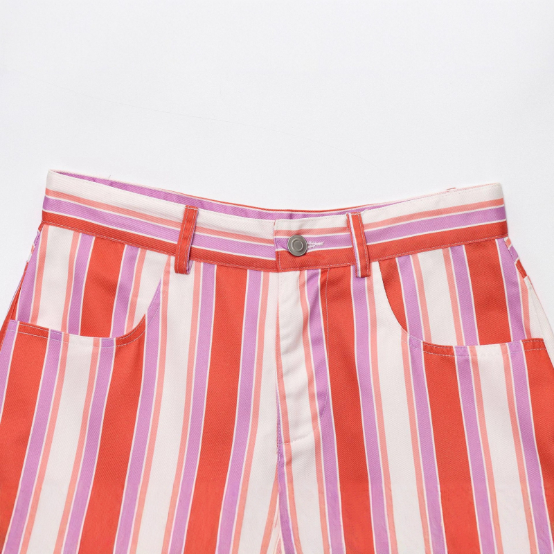 Šortsi visokog struka s prugama, poliester ≥95%, duljina 3/4, ljeto 2025, gradski elegantan stil