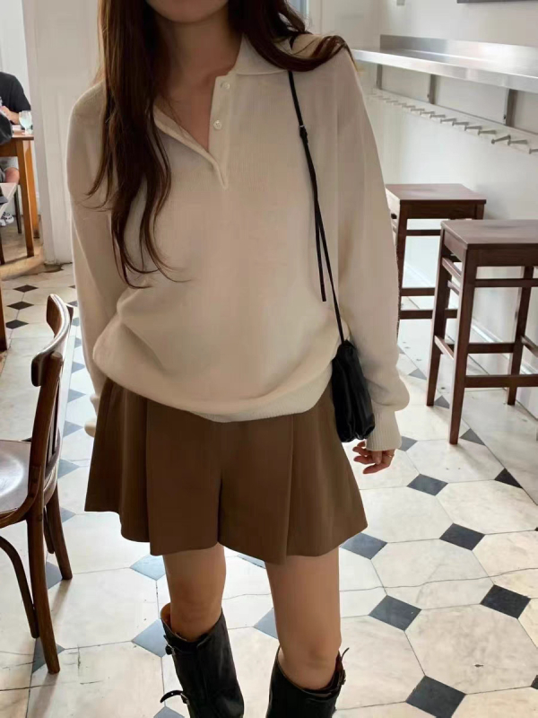 Korejski stil s visokim strukom, plisirane šortice u A kroju, 3/4 dužine, jednobojne, pamuk 95%