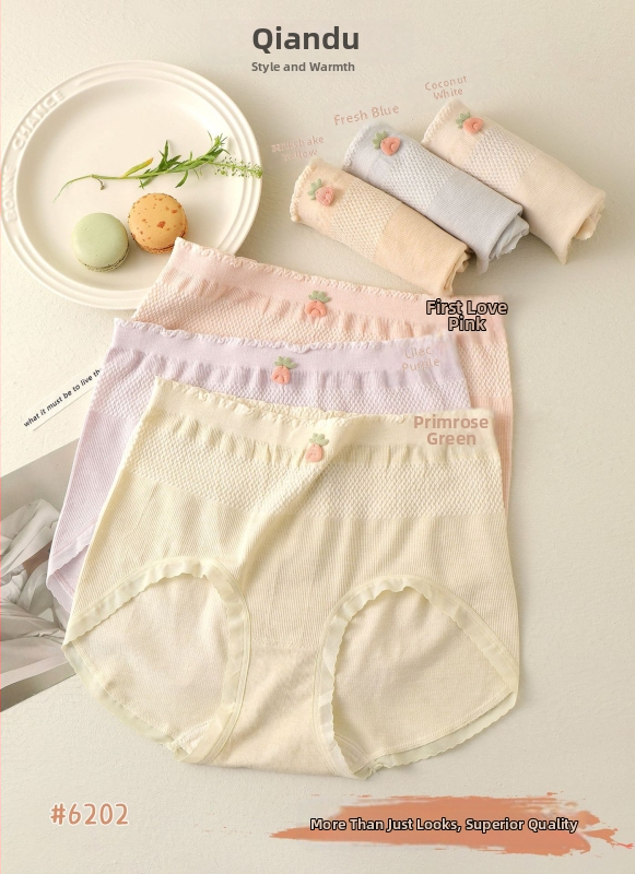 Dámske nohavičky s mid-rise pásom a vzorom ovocia, viskózový blend (50–70% viskóza), Jacquard tkanina; priedušné, antibakteriálne, kontrola brucha a zdvihnutie zadku