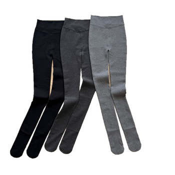 Жени есен-зимни флисово подплатени сегментирани компресионни чорапогащи, плътни, дължина 9/10, памук, Т-образен шев, с крачета