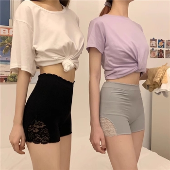 Дантелени безопасни дамски шорти — висока талия за оформяне, дишащ тънък плат, висока еластичност, дължина три четвърти