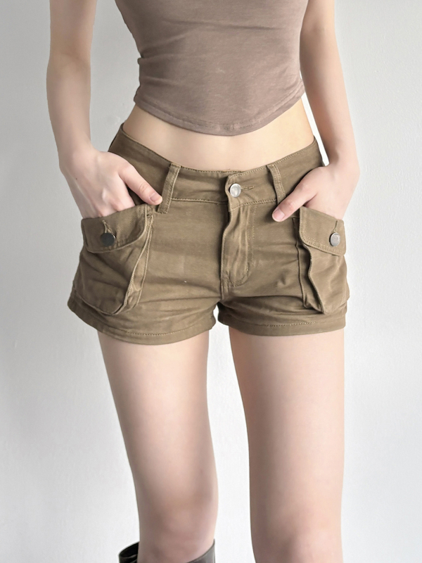 Női farmer rövidnadrág – magas derekú, munkaruházati stílus panelezett dizájn, 50–70% pamut
