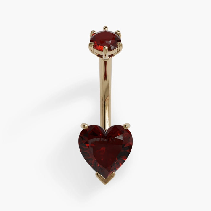 Piercing do pupku zo striebra 925, srdcový dizajn s kamienkami, dvojhlavý tvar srdca, elektroplatovanie