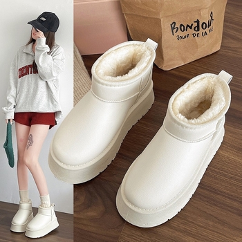 Dámske snehové čižmy, PU vrchnok, gumová podrážka, teplá podšívka, vodeodolné (Mid-Top shaft; Round Toe; Sheepskin Insole)