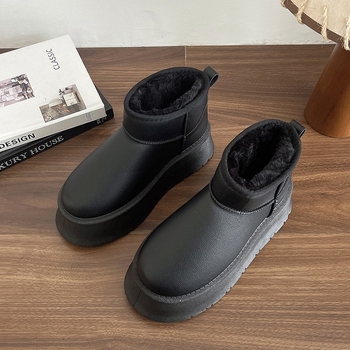 Dámske snehové čižmy, PU vrchnok, gumová podrážka, teplá podšívka, vodeodolné (Mid-Top shaft; Round Toe; Sheepskin Insole)