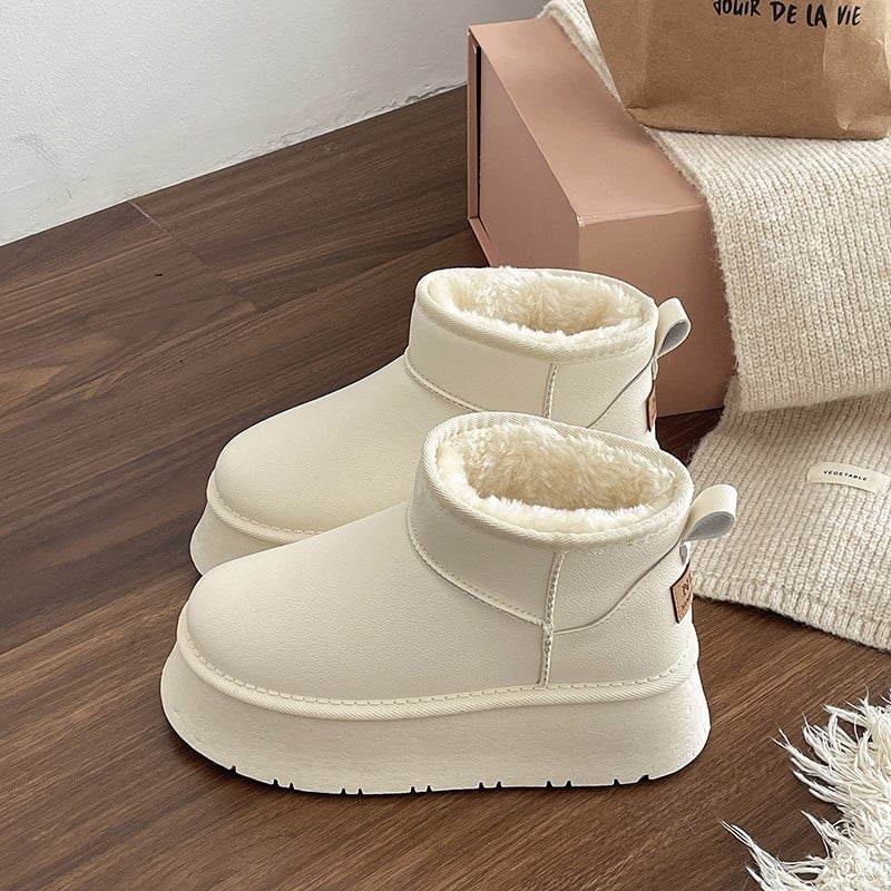 Dámske snehové čižmy, PU vrchnok, gumová podrážka, teplá podšívka, vodeodolné (Mid-Top shaft; Round Toe; Sheepskin Insole)