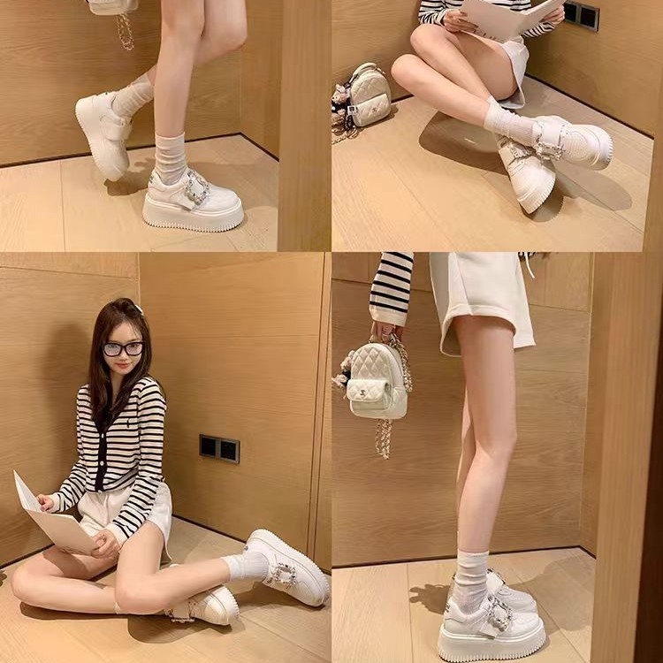 Ženske svakodnevne tenisice s gornjim dijelom od mikrovlakna, zatvarač na Velcro, debela platforma, niski gležanj (visina peta 6–8 cm)