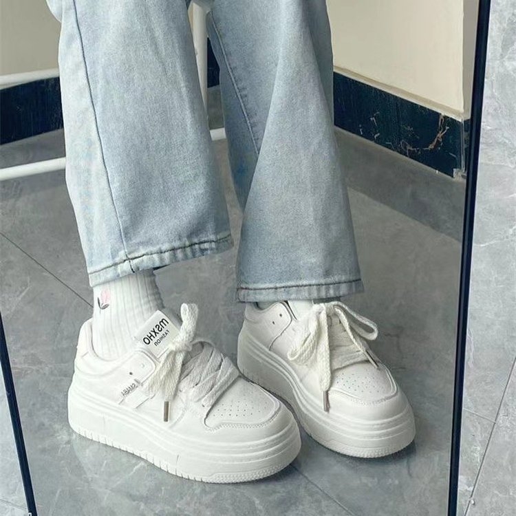 Pantofi sport femei cu talpă groasă, PU upper, talpă din cauciuc, închidere cu șireturi, vârf rotund, toamnă 2023