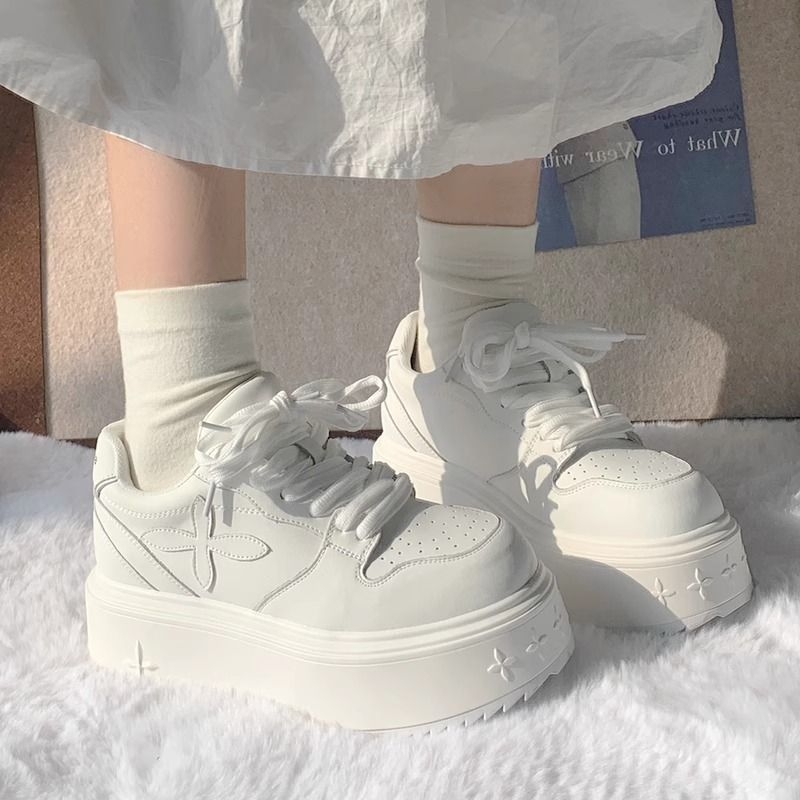 Ženske platforme tenisice s debelim potplatom, zaobljeni vrh, PU gornji dio, vezanje, gumeni potplat