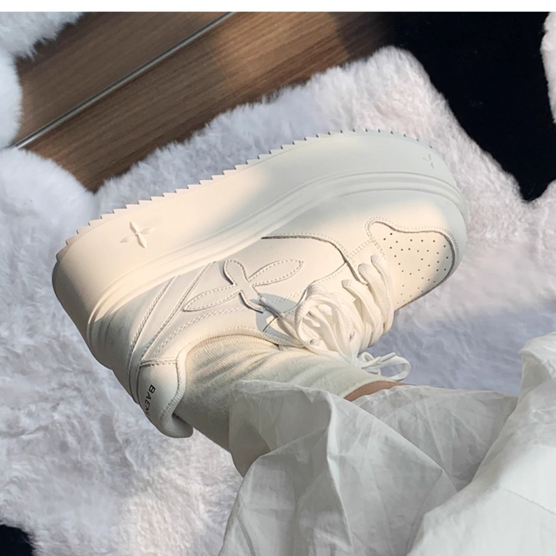 Ženske platforme tenisice s debelim potplatom, zaobljeni vrh, PU gornji dio, vezanje, gumeni potplat