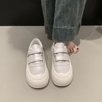 Platformske tenisice za žene s debelim potplatom, Velcro zatvarač, gumeni đon, PU gornji dio, zaobljeni nos