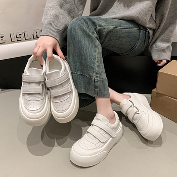 Platformske tenisice za žene s debelim potplatom, Velcro zatvarač, gumeni đon, PU gornji dio, zaobljeni nos