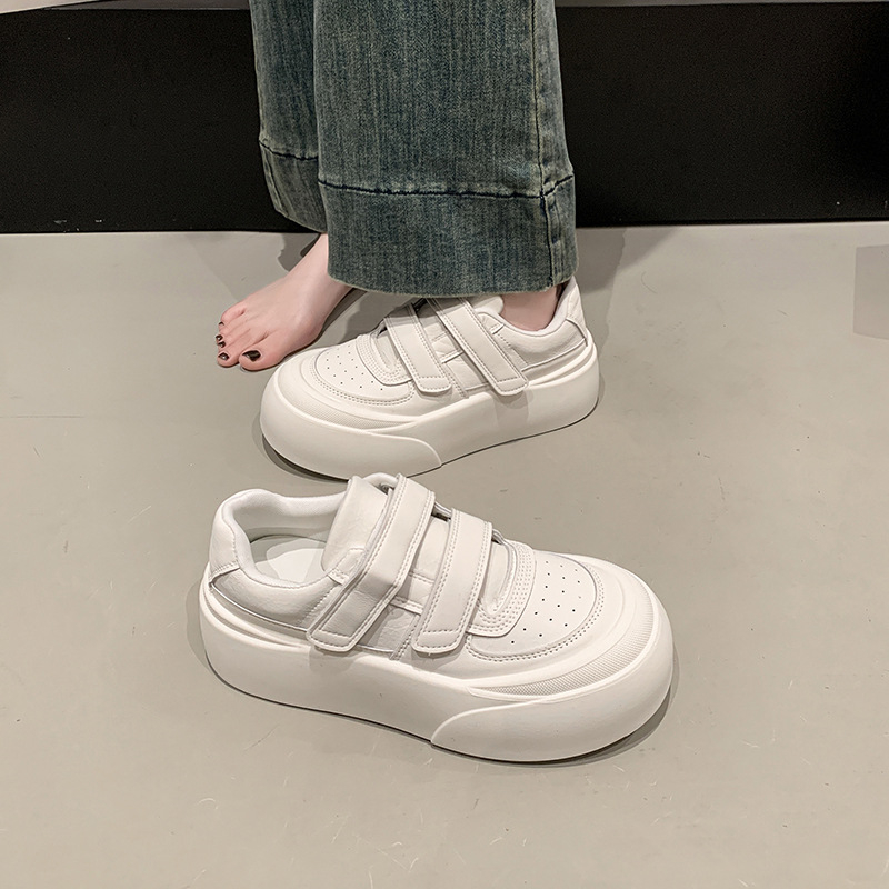 Platformske tenisice za žene s debelim potplatom, Velcro zatvarač, gumeni đon, PU gornji dio, zaobljeni nos