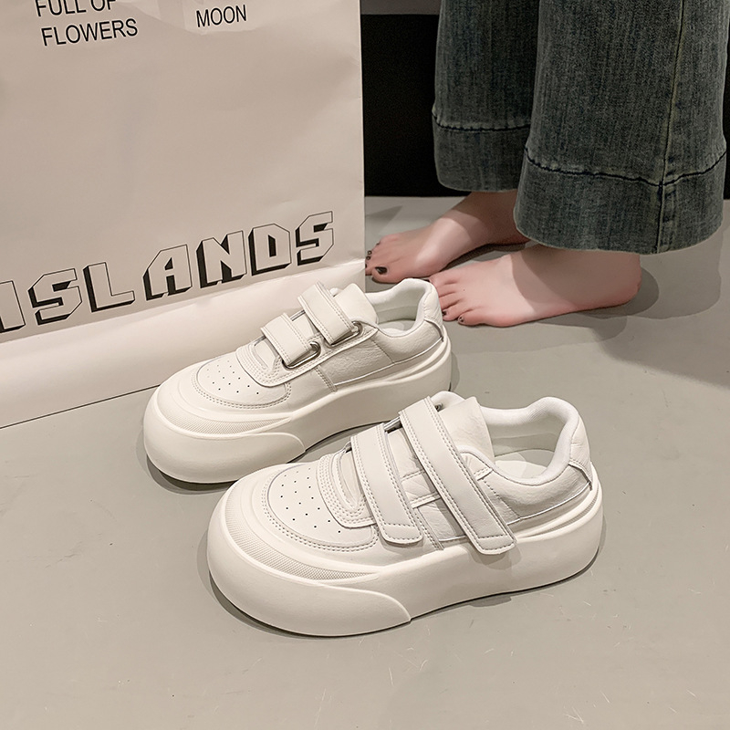 Platformske tenisice za žene s debelim potplatom, Velcro zatvarač, gumeni đon, PU gornji dio, zaobljeni nos