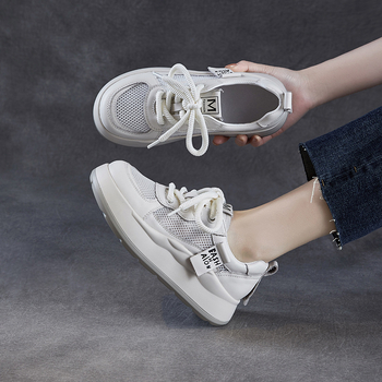 Ženske tenisice od prave kože i mreže, okrugli vrh, niski potplat, PU đon, vezanje