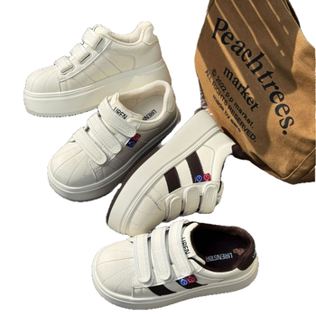 Женски зимни кецове със подплата от флийс, бели ежедневни кецове на платформа с велкро закопчаване, кръгъл пръст, горна част от раздвоена кожа, платформа 3–5 cm