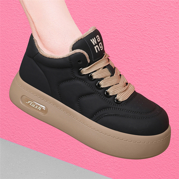 Ženske tenisice u britanskom stilu za svakodnevno nošenje, s vezicama, niski gornji dio, gornji dio od sintetičke kože, đon od pjene i gume, ulošak od umjetnog krzna, tople za jesen–zimu