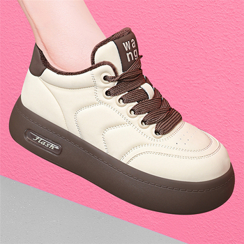 Ženske tenisice u britanskom stilu za svakodnevno nošenje, s vezicama, niski gornji dio, gornji dio od sintetičke kože, đon od pjene i gume, ulošak od umjetnog krzna, tople za jesen–zimu