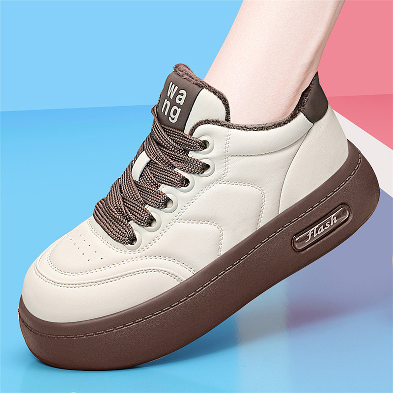 Ženske tenisice u britanskom stilu za svakodnevno nošenje, s vezicama, niski gornji dio, gornji dio od sintetičke kože, đon od pjene i gume, ulošak od umjetnog krzna, tople za jesen–zimu