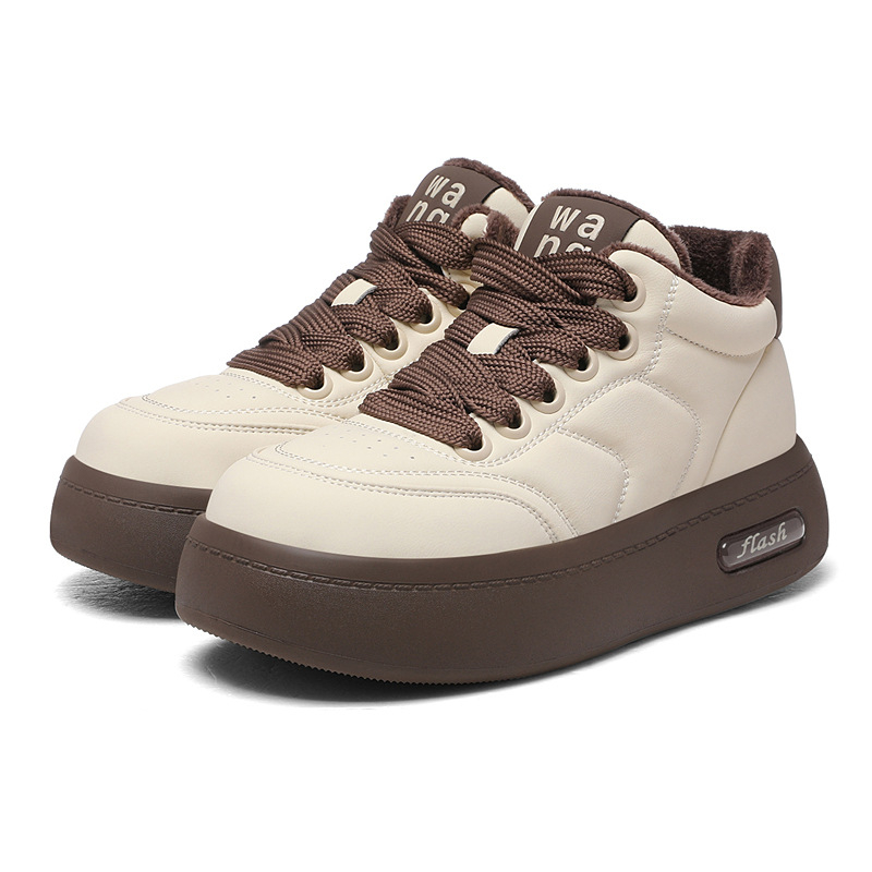 Ženske tenisice u britanskom stilu za svakodnevno nošenje, s vezicama, niski gornji dio, gornji dio od sintetičke kože, đon od pjene i gume, ulošak od umjetnog krzna, tople za jesen–zimu