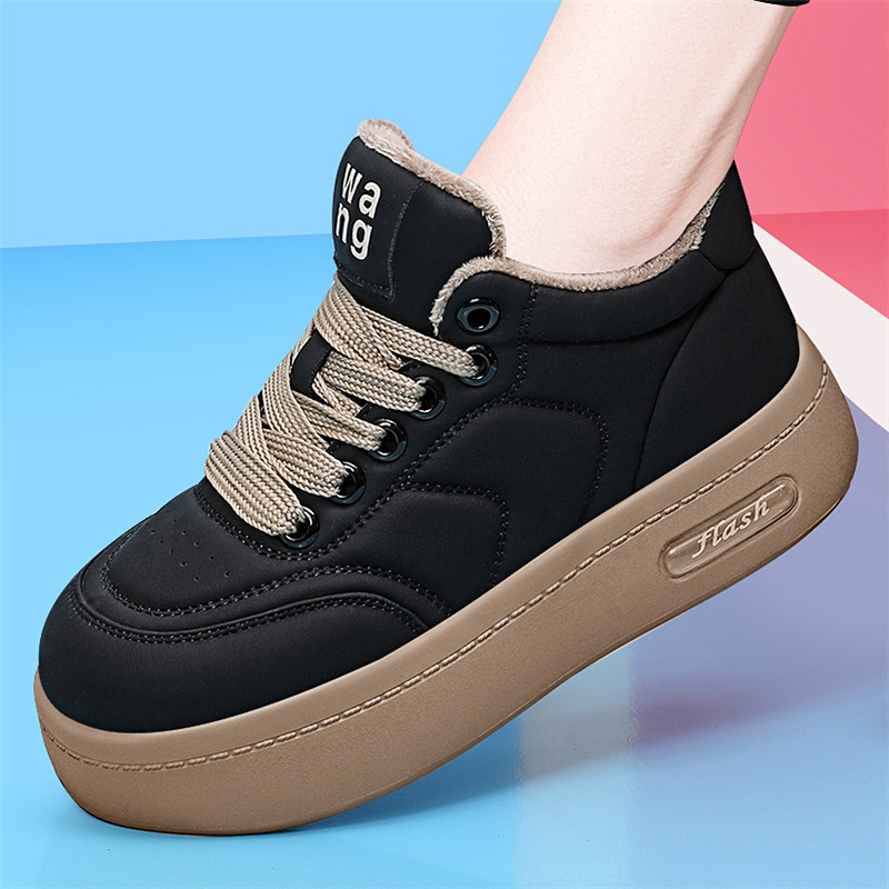 Ženske tenisice u britanskom stilu za svakodnevno nošenje, s vezicama, niski gornji dio, gornji dio od sintetičke kože, đon od pjene i gume, ulošak od umjetnog krzna, tople za jesen–zimu
