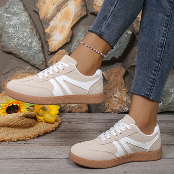 Дамски ежедневни кецове: кръгло носче, PU горна част, ниска пета 1-3 см, гумена подметка, предно връзване (2025 модел)