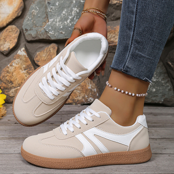 Дамски ежедневни кецове: кръгло носче, PU горна част, ниска пета 1-3 см, гумена подметка, предно връзване (2025 модел)