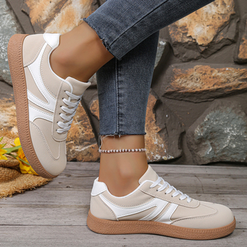 Дамски ежедневни кецове: кръгло носче, PU горна част, ниска пета 1-3 см, гумена подметка, предно връзване (2025 модел)