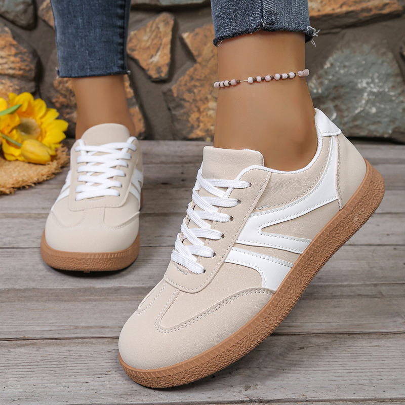 Дамски ежедневни кецове: кръгло носче, PU горна част, ниска пета 1-3 см, гумена подметка, предно връзване (2025 модел)