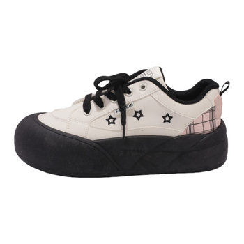 Корейски стил маратонки за жени, нисък връх, закръглен нос, горна част от синтетична кожа, 3–5 cm ток, гумена подметка