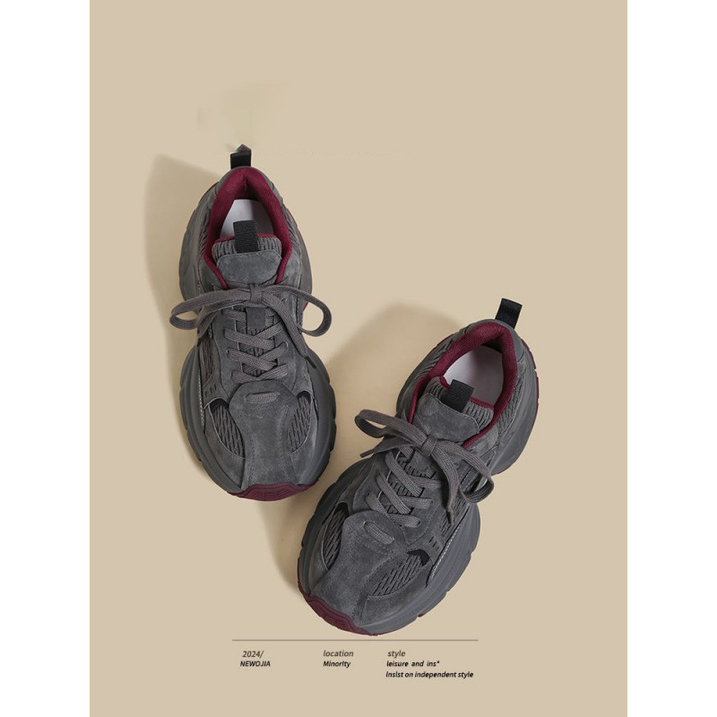 Обувки с дебела подметка стил dad shoes, висока горна част, връзки, гумирана подметка, PU стелка