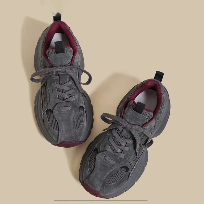 Обувки с дебела подметка стил dad shoes, висока горна част, връзки, гумирана подметка, PU стелка