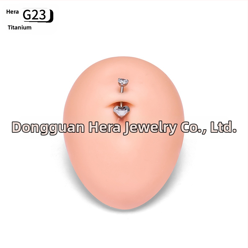 Pupočníkový prsteň, srdcového tvaru dizajn, G23 titanová zliatina, zlaté inlay povrch, zirkónové kryštály, unisex, elegantný piercing šperky