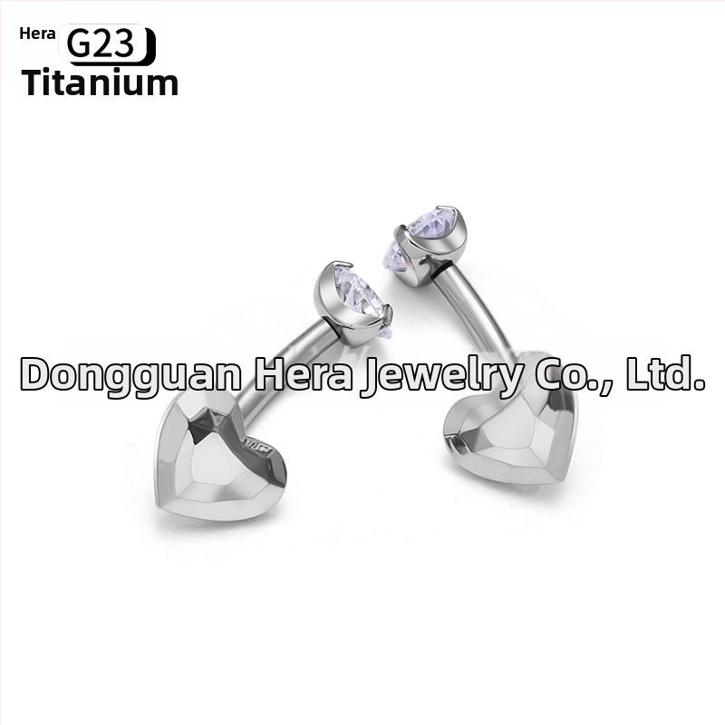 Pupočníkový prsteň, srdcového tvaru dizajn, G23 titanová zliatina, zlaté inlay povrch, zirkónové kryštály, unisex, elegantný piercing šperky