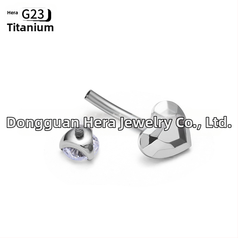 Pupočníkový prsteň, srdcového tvaru dizajn, G23 titanová zliatina, zlaté inlay povrch, zirkónové kryštály, unisex, elegantný piercing šperky