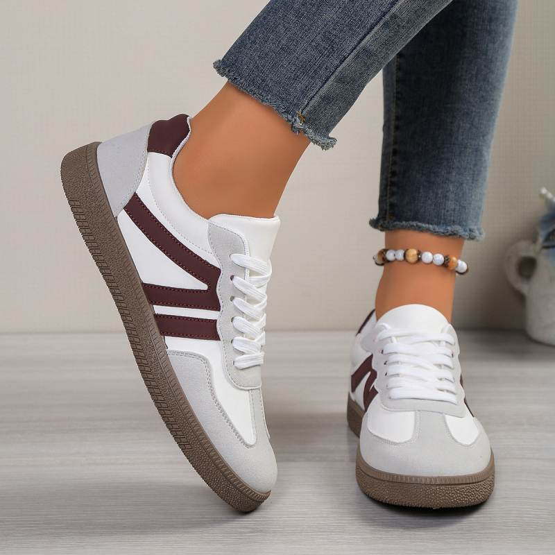 Дамски спортни обувки PU горнище, кръгъл нос, връзки, нисък връх, дишаща мрежеста подплата, гумена подметка