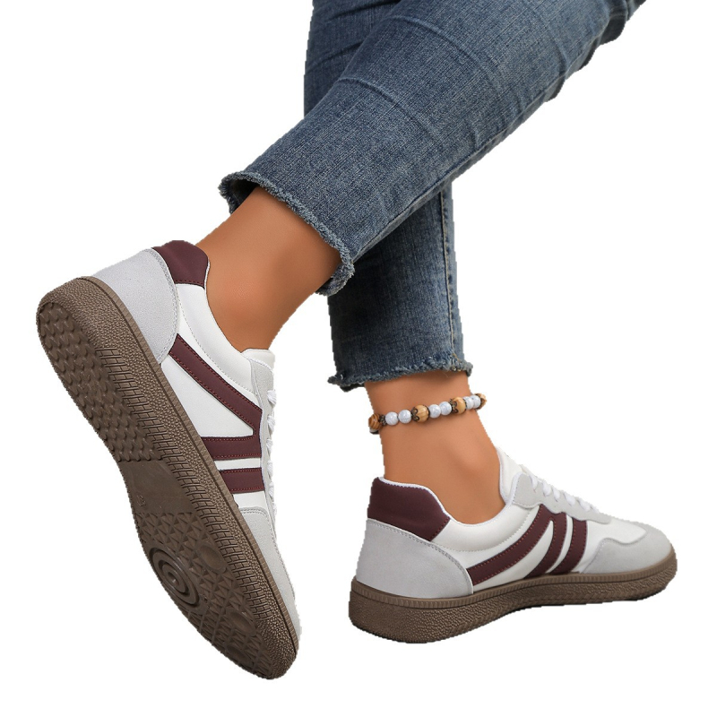 Дамски спортни обувки PU горнище, кръгъл нос, връзки, нисък връх, дишаща мрежеста подплата, гумена подметка