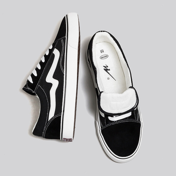 Pantofi din pânză pentru bărbați și femei, talpă din cauciuc, talpă vulcanizată, partea superioară din pânză, căptușeală din lână sintetică scurtă, iarnă, închidere cu șireturi, stil tineresc