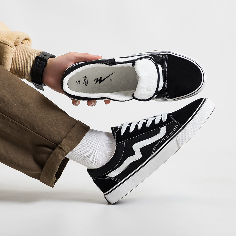 Pantofi din pânză pentru bărbați și femei, talpă din cauciuc, talpă vulcanizată, partea superioară din pânză, căptușeală din lână sintetică scurtă, iarnă, închidere cu șireturi, stil tineresc