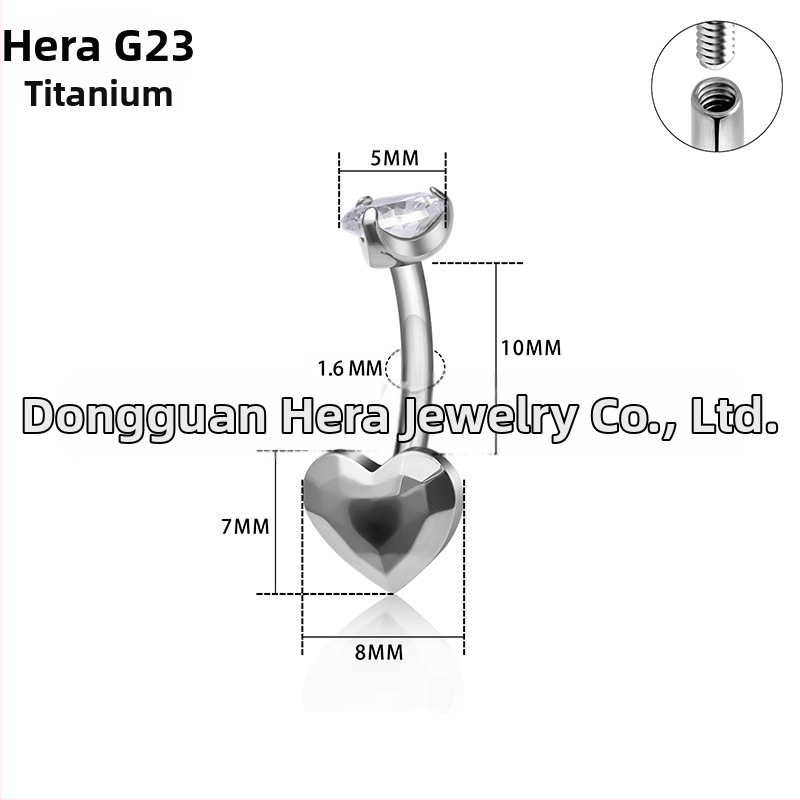 Sirds formas nabas gredzens no G23 titāna sakausējuma ar cirkonu kristāliem, zeltainu iestrādi, unisex elegants ķermeņa pirsings