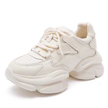 Ženské tenisky v korejskom štýle dad sneakers z hovädzej kože, hrubá platforma 6-8 cm, okrúhla špička, gumová podrážka, vnútro z mikrovlákna