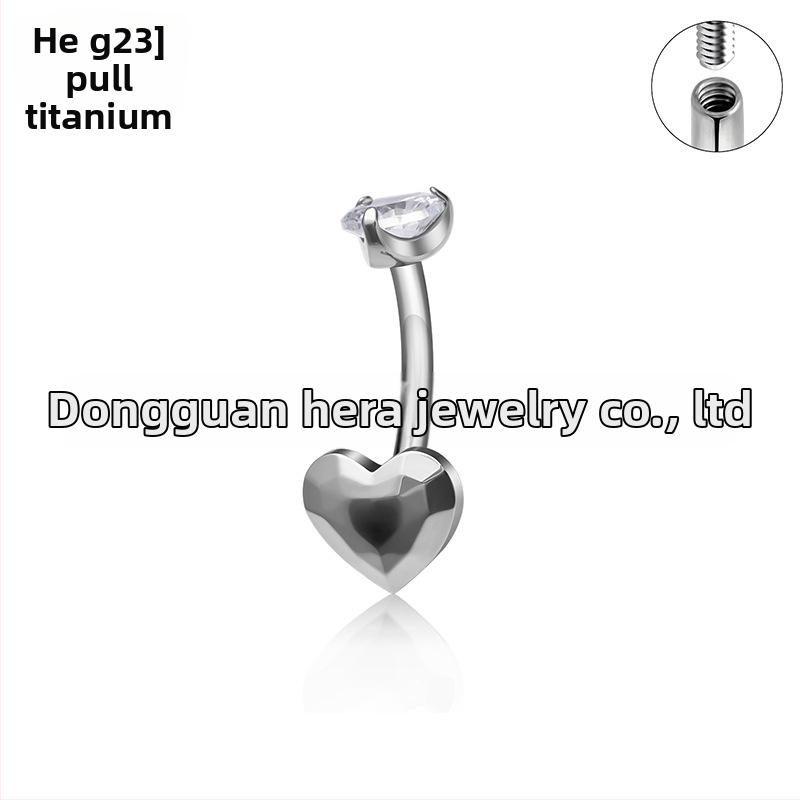 Sirds formas nabas pīrsings no titāna sakaļķa G23, ar cirkoniem, zelta ielikums, unisex elegants rotaslietas