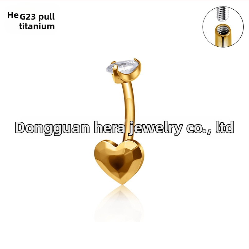 Sirds formas nabas pīrsings no titāna sakaļķa G23, ar cirkoniem, zelta ielikums, unisex elegants rotaslietas
