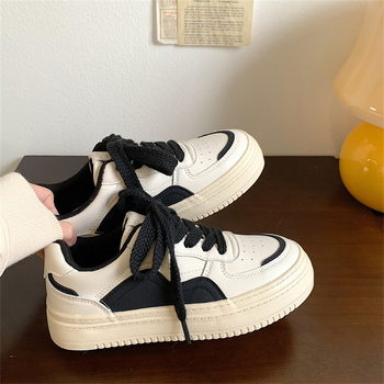 Pantofi sport casual pentru femei, stil coreean, PU partea superioară, talpă din cauciuc, vârf rotund, înălțime toc 3-5 cm