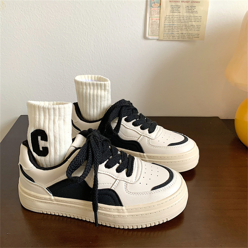 Pantofi sport casual pentru femei, stil coreean, PU partea superioară, talpă din cauciuc, vârf rotund, înălțime toc 3-5 cm