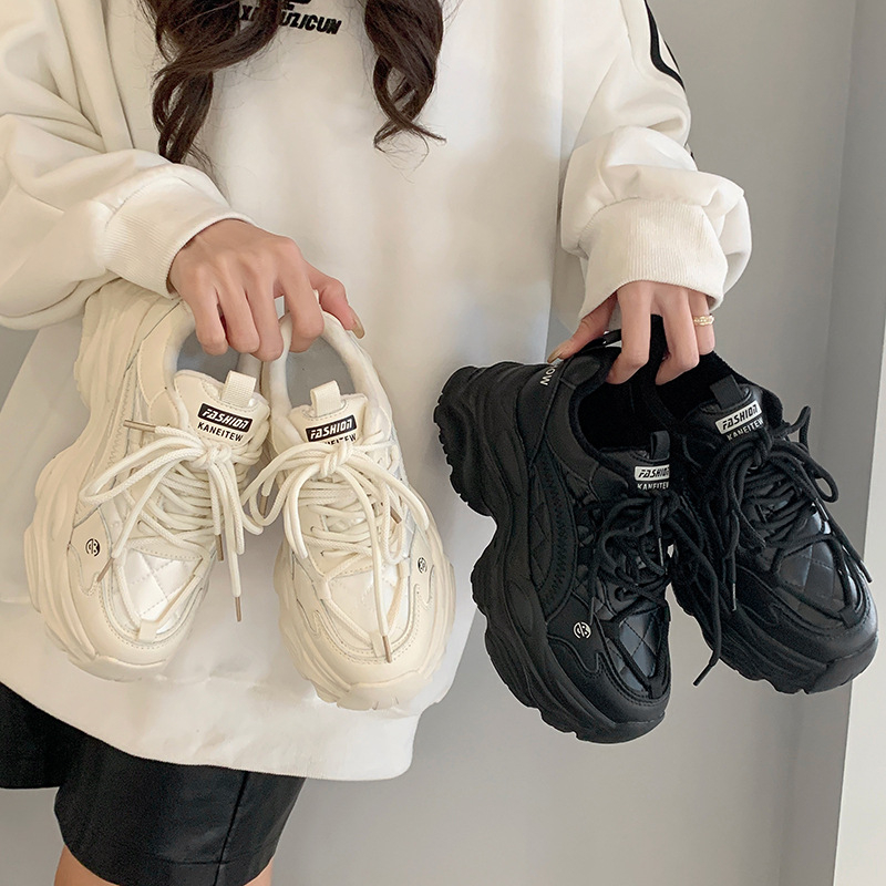 Adidași sport din plasă pentru femei, respirabili, talpă groasă pentru creșterea înălțimii, închidere cu șireturi în față