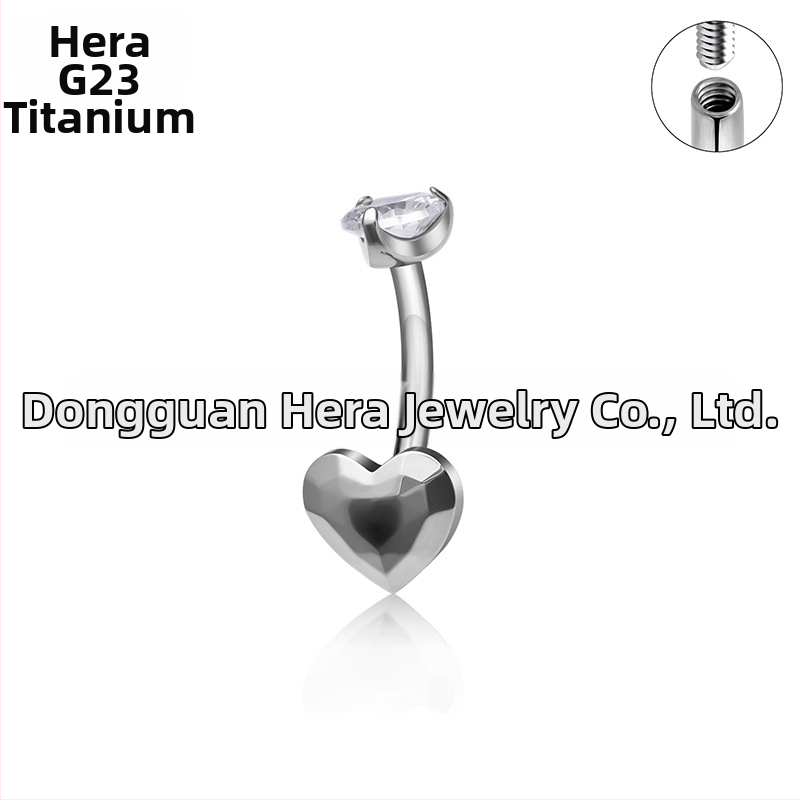 G23 titāna sakausējuma sirds formas nabas gredzens ar cirkonu, zelta ieklājumi, universal elegants ķermeņa pīrsinga juvelierizstrādājums