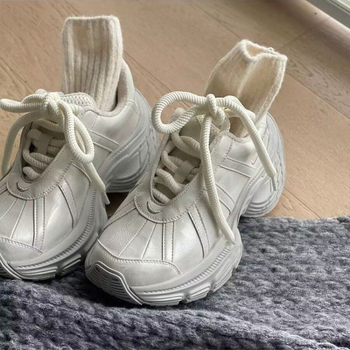 Pantofi sport femei cu platformă și șireturi, din piele sintetică respirabilă, talpă din cauciuc, toc 3-5 cm