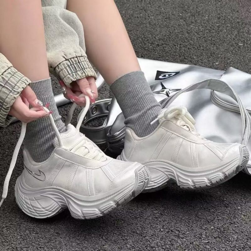 Pantofi sport femei cu platformă și șireturi, din piele sintetică respirabilă, talpă din cauciuc, toc 3-5 cm