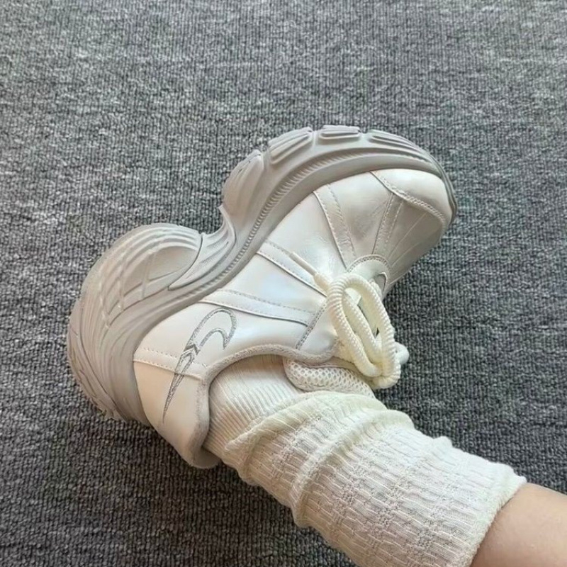 Pantofi sport femei cu platformă și șireturi, din piele sintetică respirabilă, talpă din cauciuc, toc 3-5 cm